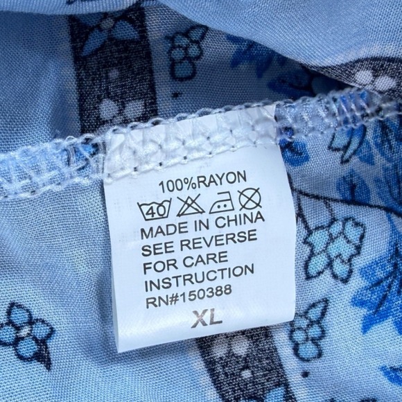 Seven Islands Blue Floral Boho Maxi Dress XL Short Sleeve Smocked Waist Rayon - Picture 9 of 12